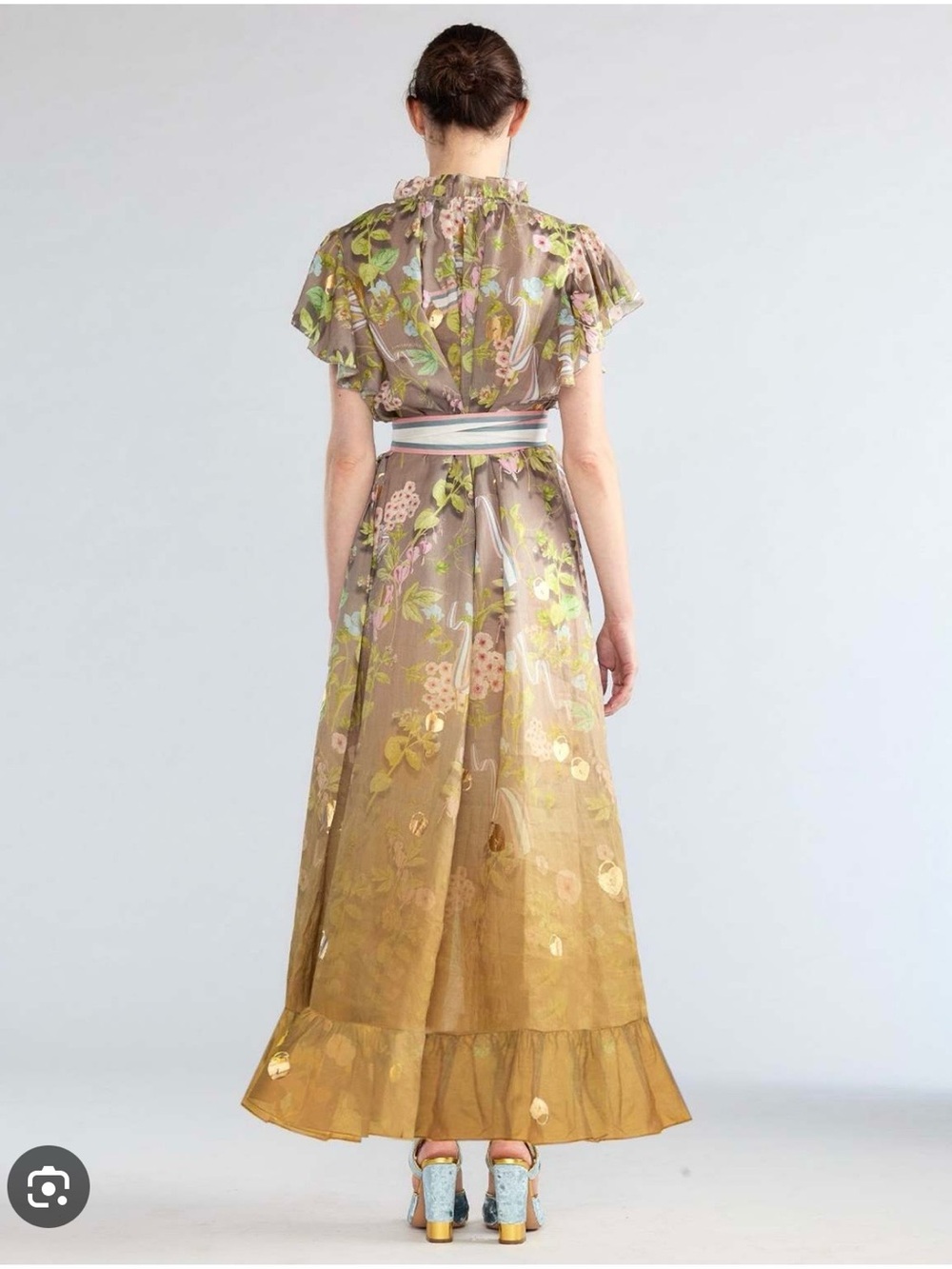 Cynthia Rowley Olive Green Floral Metallic Accent Maxi Dress - Picture 4 of 7